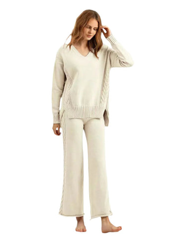 V-Neck Knitted Sweater & Pants Set