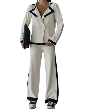 Color Contrast Knit Blazer & Pants Set
