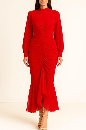 Elegant Ruched Red Maxi Dress
