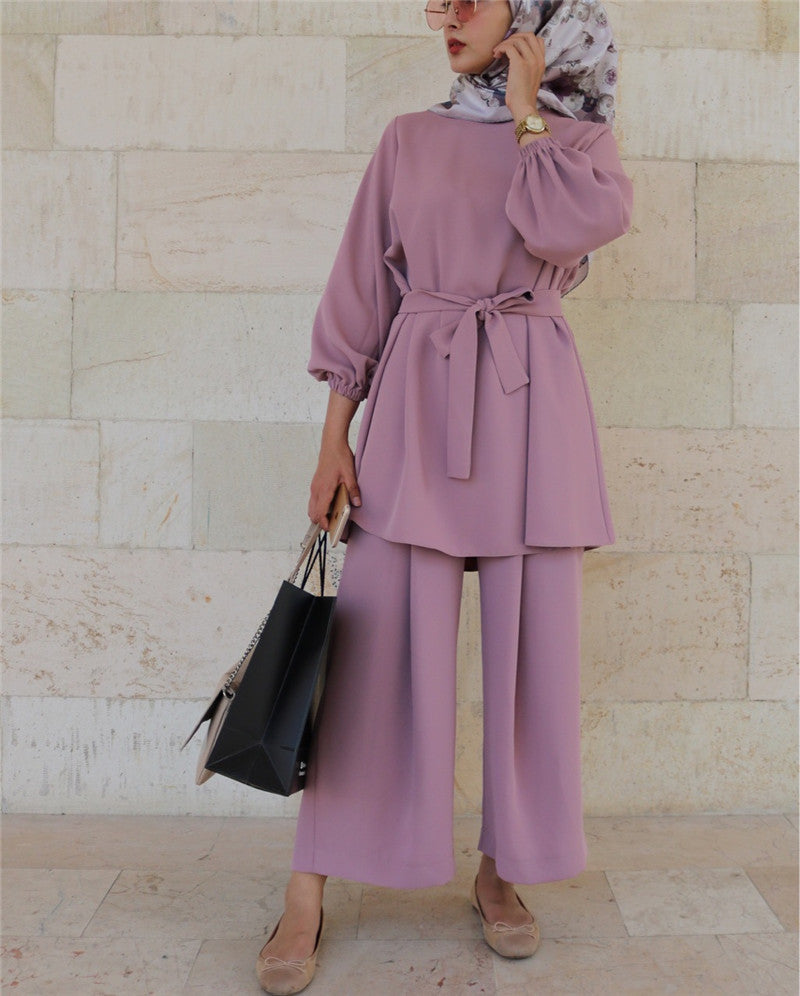 Modest Co-ord Tunic & Wide-Leg Pant Set