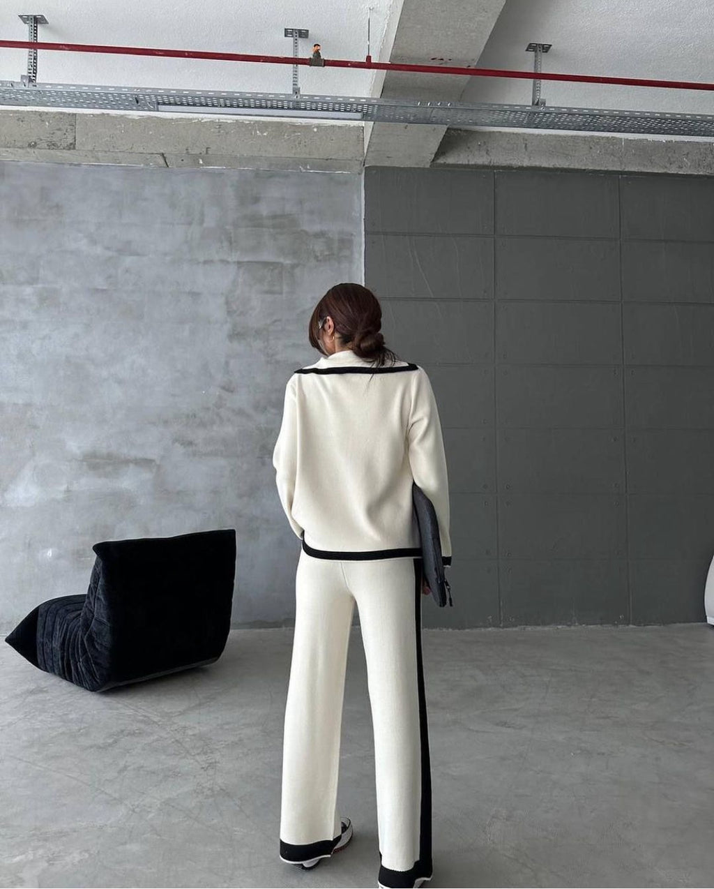 Color Contrast Knit Blazer & Pants Set