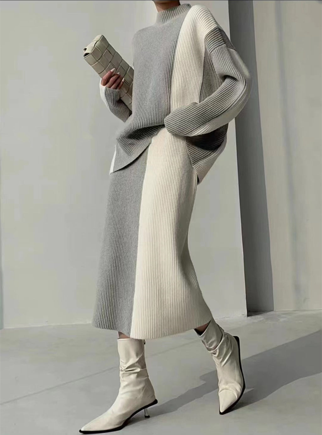 Turtleneck Knitted Top & Skirt Set