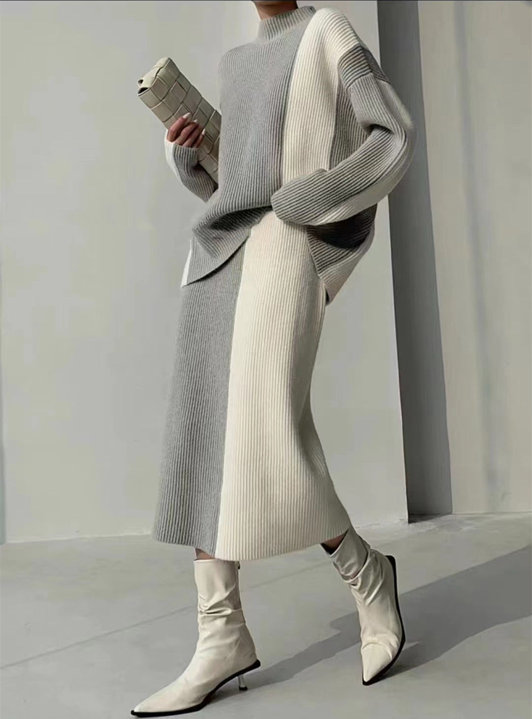 Turtleneck Knitted Top & Skirt Set