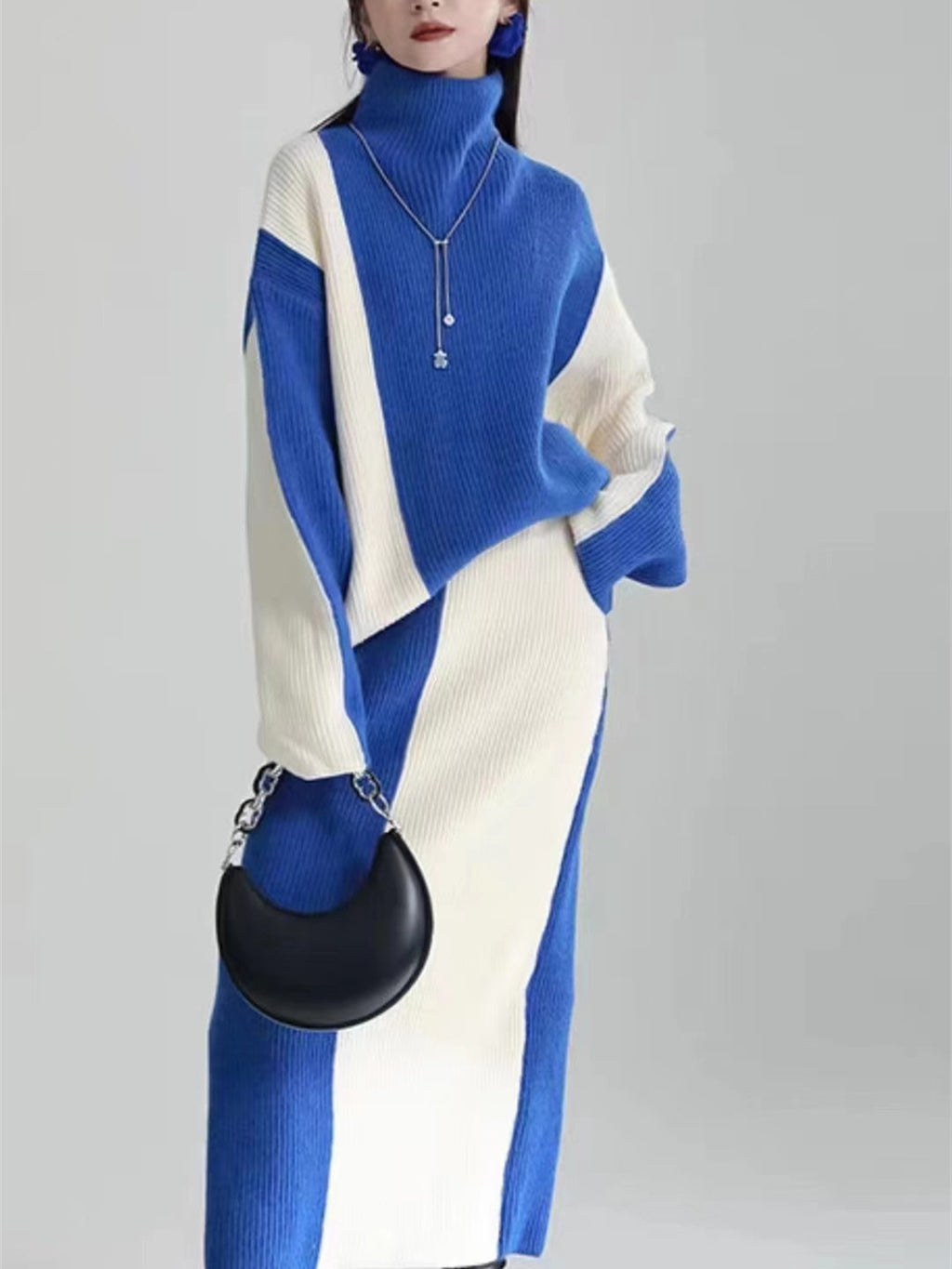 Turtleneck Knitted Top & Skirt Set