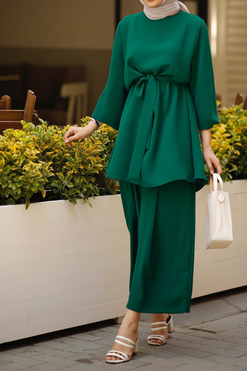 Modest Co-ord Tunic & Wide-Leg Pant Set