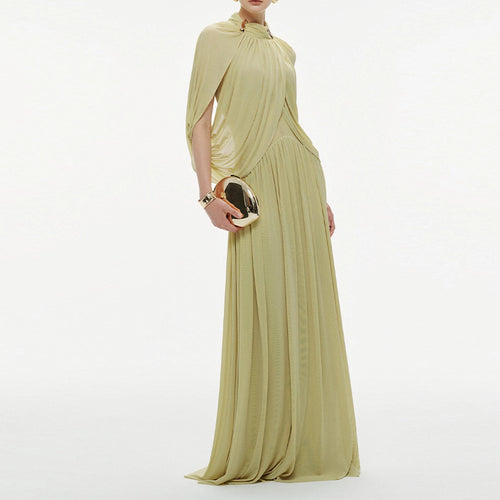 Elegant Ruffled Round-Neck Chiffon Fashionable Long Dress