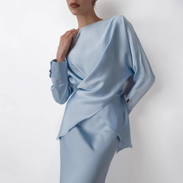 New Product Set Women's Long-sleeved Lace-up Top And Skirt Two-piece Set