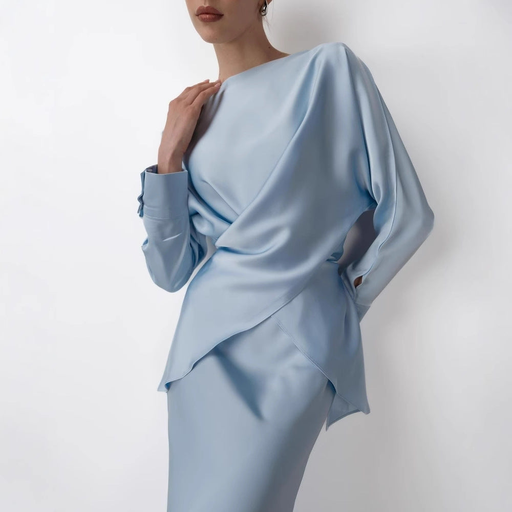 New Product Set Women's Long-sleeved Lace-up Top And Skirt Two-piece Set