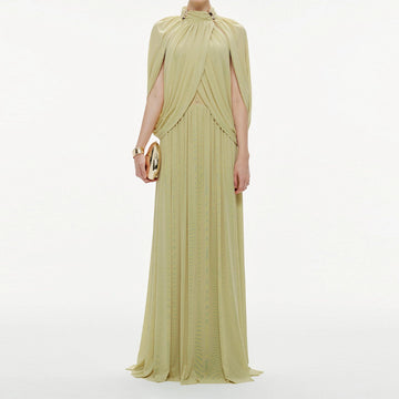 Elegant Ruffled Round-Neck Chiffon Fashionable Long Dress