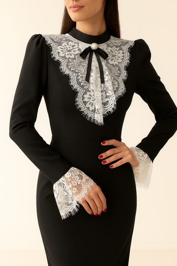 Black Swan Lace Collar Midi Dress
