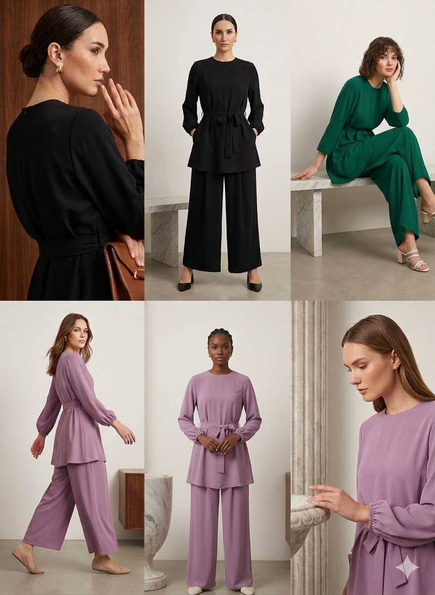 Modest Co-ord Tunic & Wide-Leg Pant Set