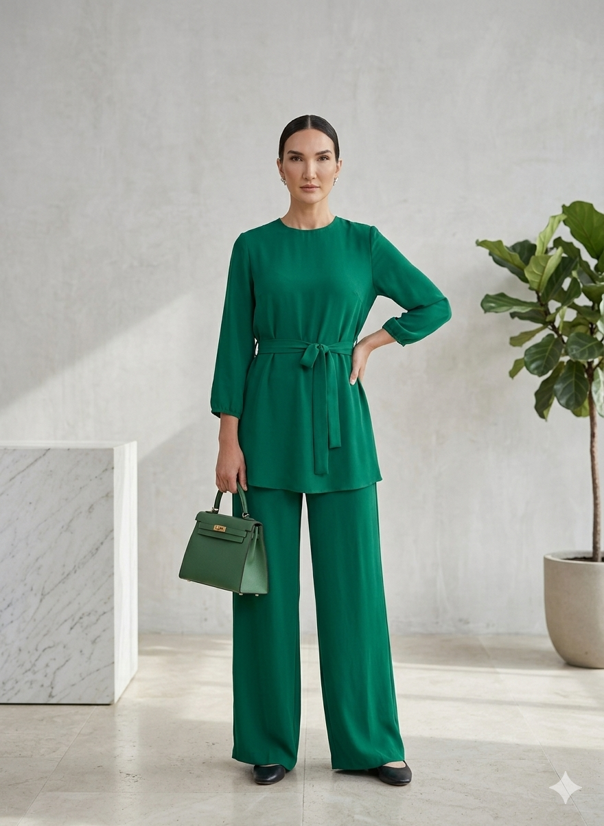 Modest Co-ord Tunic & Wide-Leg Pant Set
