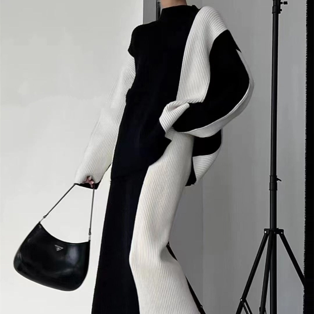 Turtleneck Knitted Top & Skirt Set